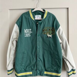 Zara Kids Green Varsity Jacket Size 7